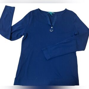 Lauren Ralph Lauren Womens Navy Blue Long Sleeve Top